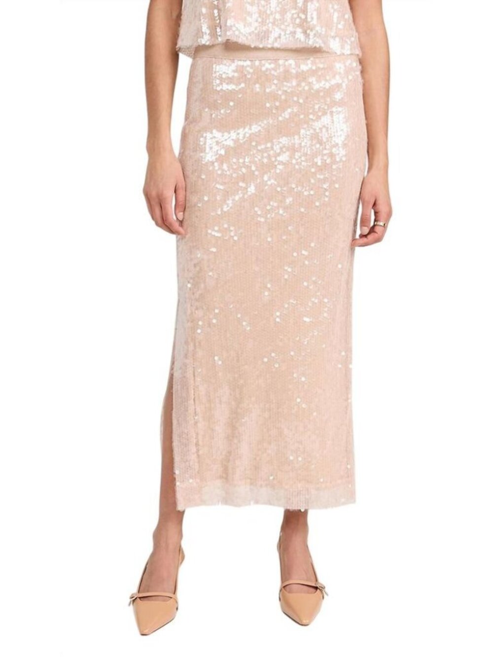 Womens Ramy Brook Annita Nude Sequin (Item- 36) Sequined Midi Skirt M